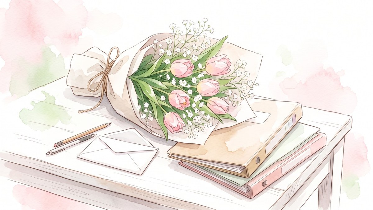大阪市の重度障がい者医療費助成の挿絵(水彩風の、お花とリボン・はさみのイラスト)
