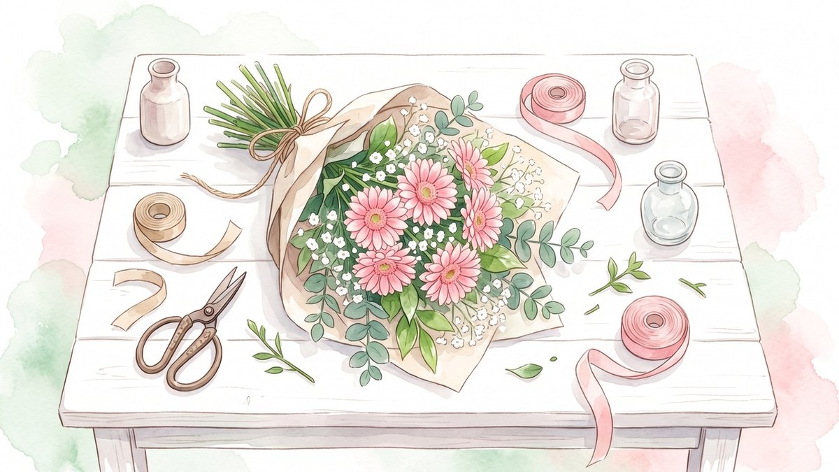 大阪市の重度障がい者医療費助成の挿絵2(水彩風のお花と小物のイラスト)